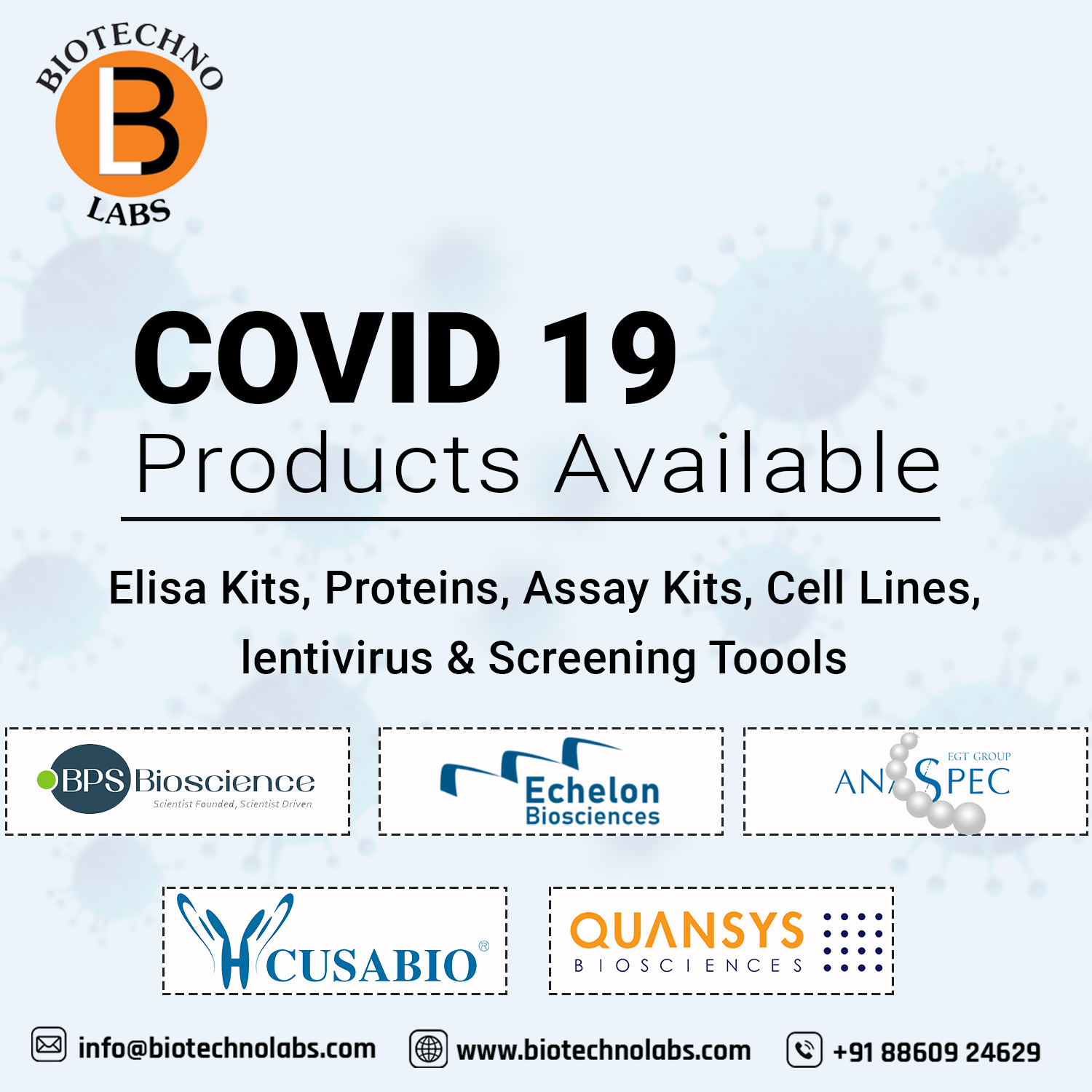 Following Sars-Cov 2 Products Available at Biotechnolabs.