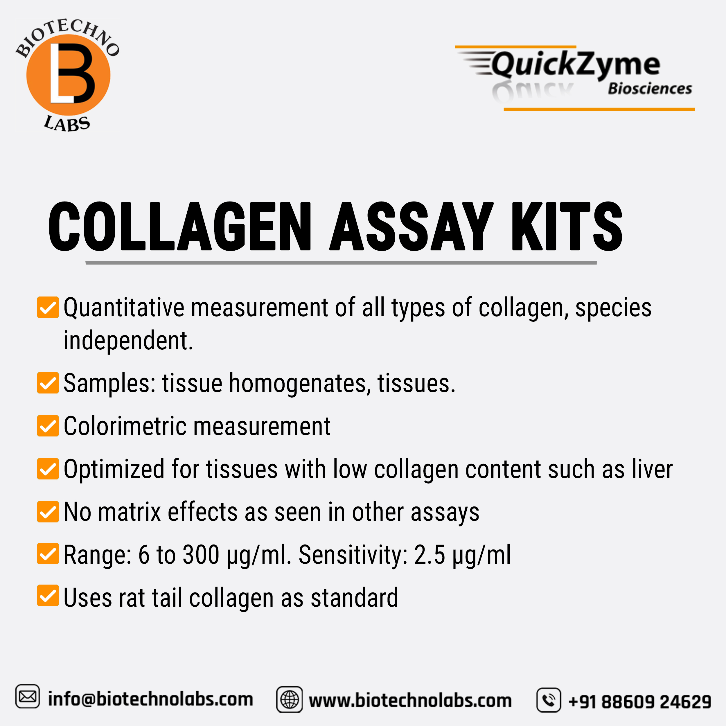 Sensitive Tissue Collagen Assay Kits Qucikzyme  - Biotechnolabs